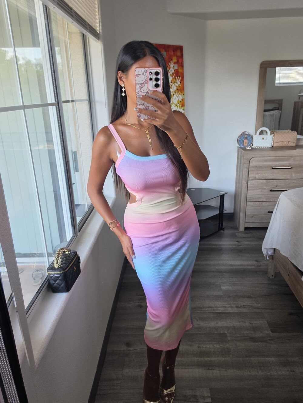 Pastel Ombre Cutout Bodycon Dress - Multicolor